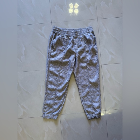 Athleta tall gray pants linen elastic waist and  foot 4 pockets tie size L - Picture 14 of 16